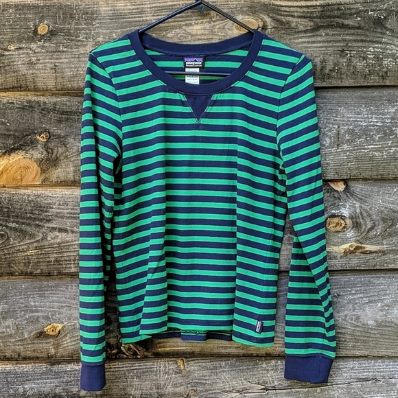 Blue and green striped long sleeve shirt Clearance
